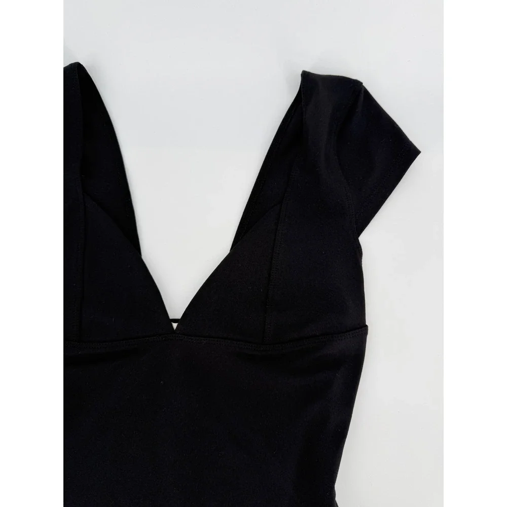 Intimately Free People Black Cap Sleeve Deep V-Neck Top OB1524278 Small